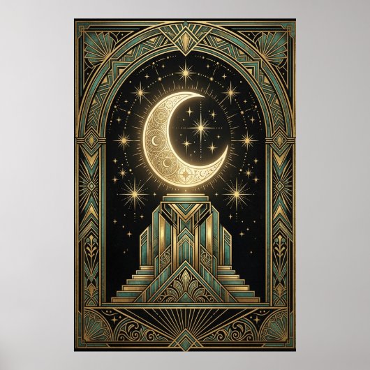 Art Deco Celestial Moon Ziggurat Poster | Gold Tea (Voorkant)