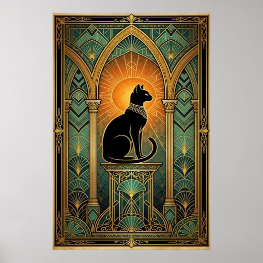 Art Deco Celestial Solstice Cat Wall Art Poster (Voorkant)