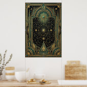 Art Deco Celestial Star Map Poster | Gold Teal (Keuken)