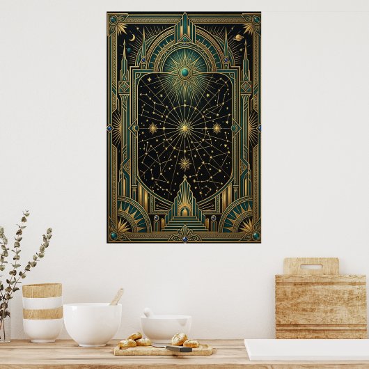 Art Deco Celestial Star Map Poster | Gold Teal (Keuken)