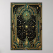 Art Deco Celestial Star Map Poster | Gold Teal (Voorkant)