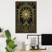 Art Deco Celestial Sun & Moon Poster | Gold Geomet (Thuiskantoor)