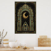 Art Deco Celestial Temple Poster | Gold Sunburst (Keuken)