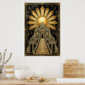 Art Deco Celestial Temple Poster | Gold Sunburst (Keuken)