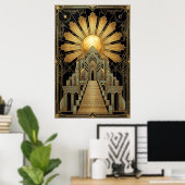 Art Deco Celestial Temple Poster | Gold Sunburst (Thuiskantoor)