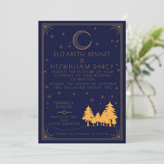 Art Deco Celestial Wedding Invitation Kaart (Staand voorkant)