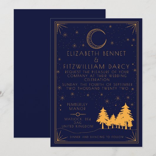 Art Deco Celestial Wedding Invitation Kaart (Voorkant / Achterkant)