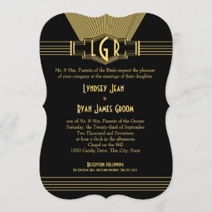 Art Deco Center Stage Gold en Black Wedding Kaart