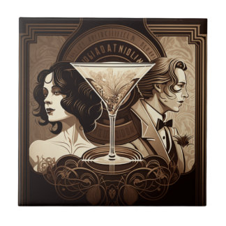 Art Deco Ceramic Tegel 4.25" x 4.25" Brown 20 Tegeltje