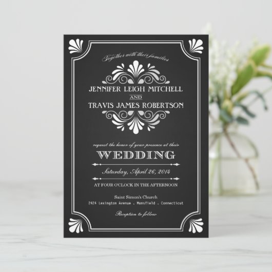 Art Deco  Chalkboard Wedding Invitations Kaart (Staand voorkant)