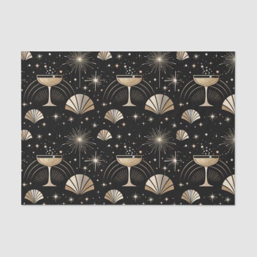 Art Deco Champagne Constellations Night Pattern Tissuepapier (Voorkant)