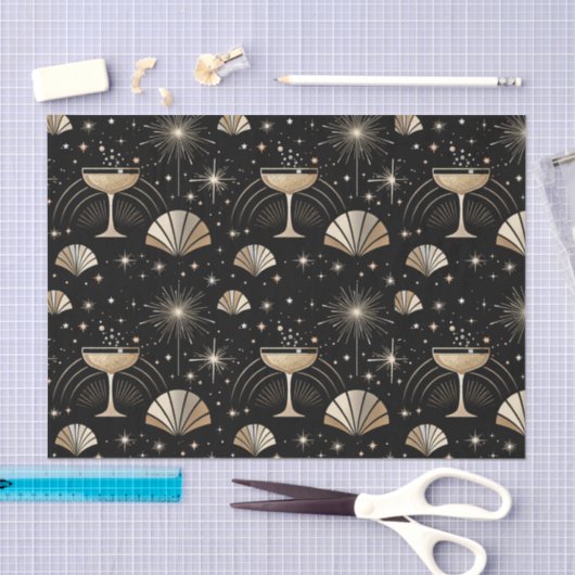 Art Deco Champagne Constellations Night Pattern Tissuepapier (Craft)