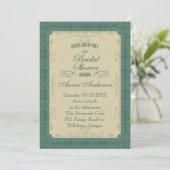 Art Deco champagne Emerald Green Wedding Kaart (Staand voorkant)