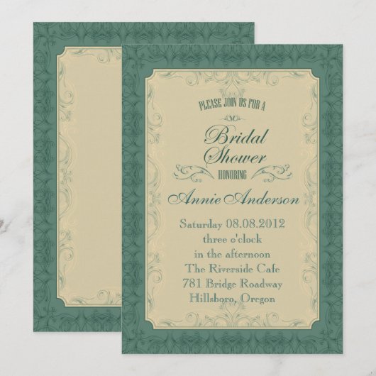 Art Deco champagne Emerald Green Wedding Kaart (Voorkant / Achterkant)