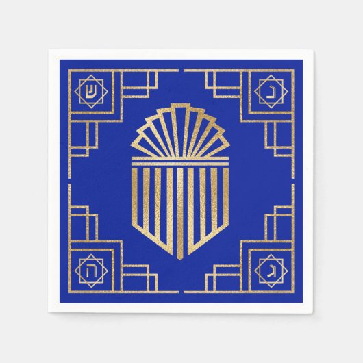 Art Deco Chanukkah Blue en Gold Design Servet (Voorkant)