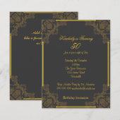 Art Deco Charcoal 50th Birthday Invitation Kaart (Voorkant / Achterkant)