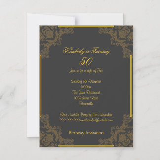 Art Deco Charcoal 50th Birthday Invitation Kaart