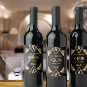 Art Deco Cheers Goud Zwart Bruiloft Wijn Etiket