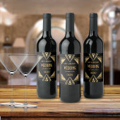 Art Deco Cheers Goud Zwart Bruiloft Wijn Etiket