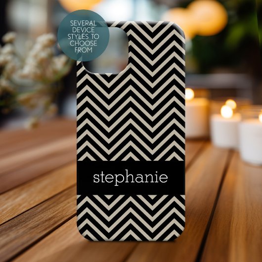Art Deco Chevrons Beige en Black Custom Name Case-Mate iPhone Case