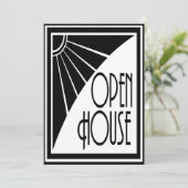 Art Deco Chic Black en White Open House Custom Kaart (Staand voorkant)