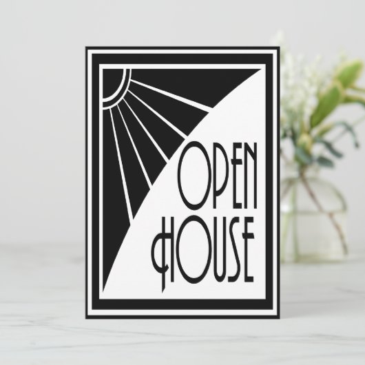 Art Deco Chic Black en White Open House Custom Kaart (Staand voorkant)