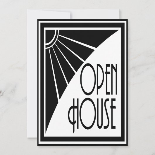 Art Deco Chic Zwart en Wit Open Huis Aangepast Kaart (Voorkant)