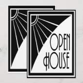 Art Deco Chic Zwart en Wit Open Huis Aangepast Kaart (Voorkant / Achterkant)