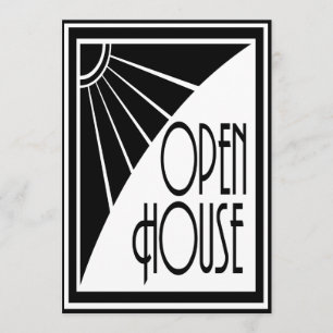 Art Deco Chic Zwart en Wit Open Huis Aangepast Kaart