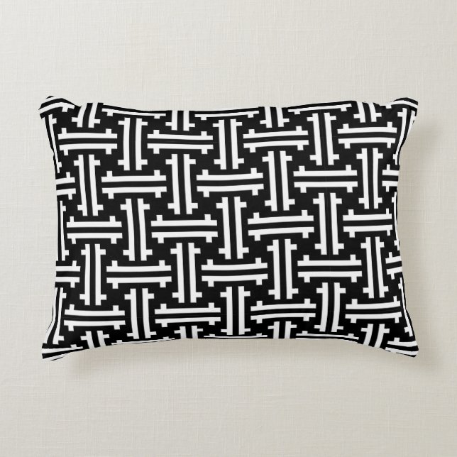 Art Deco Chinees Fret, Zwart en Wit Accent Kussen (Voorkant)