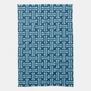 Art Deco Chinees Vlechtwerk, Indigo en Hemelblauw Theedoek