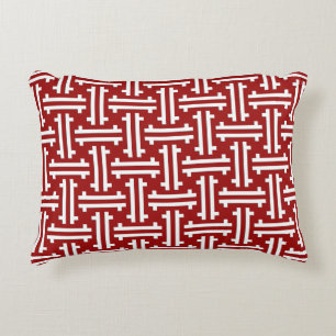 Art Deco Chinese Fret, Donkerrood en wit Decoratief Kussen