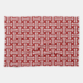 Art Deco Chinese Fret, Donkerrood en wit Theedoek (Horizontaal)