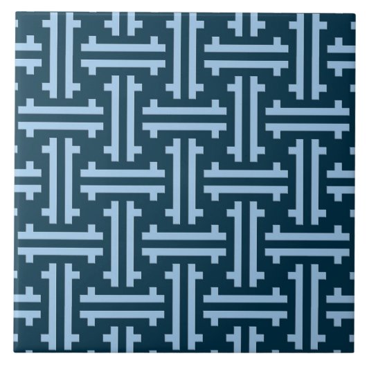 Art Deco Chinese Fret, Indigo en Sky Blue Tegeltje (Voorkant)