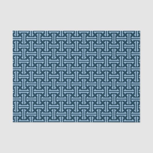 Art Deco Chinese Fret, Indigo en Sky Blue Tissuepapier (Voorkant)