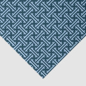 Art Deco Chinese Fret, Indigo en Sky Blue Tissuepapier (Detail)