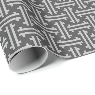 Art Deco Chinese Fret, Silver en Graphite Grey Cadeaupapier