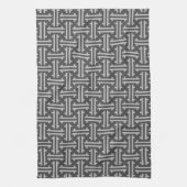 Art Deco Chinese Fret, Silver en Graphite Grey Ki Theedoek (Verticaal)