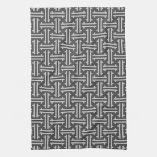 Art Deco Chinese Fret, Silver en Graphite Grey Ki Theedoek