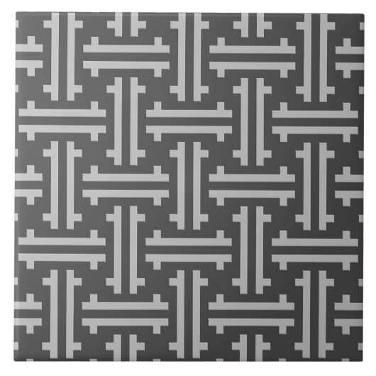 Art Deco Chinese Fret, Silver en Graphite Grey Tegeltje (Voorkant)
