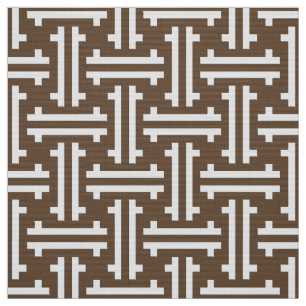 Art Deco Chinese Fret, Taupe Tan en White Stof