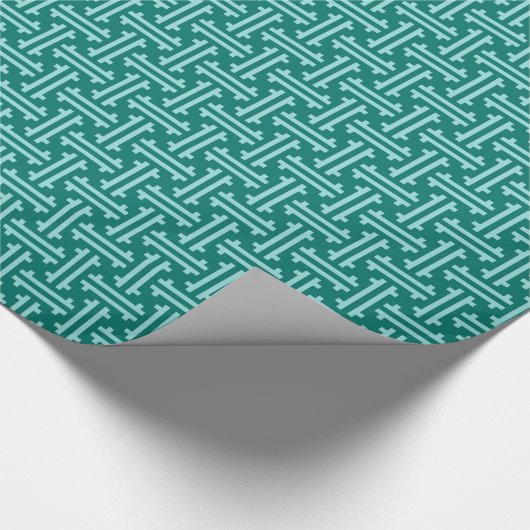 Art Deco Chinese Fret, Turquoise en Aqua Cadeaupapier (Hoek)