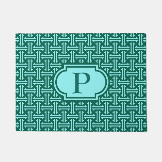 Art Deco Chinese Fret, Turquoise en Aqua Deurmat (Voorkant)