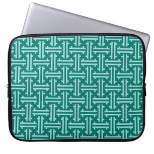 Art Deco Chinese Fret, Turquoise en Aqua Laptop Sleeve