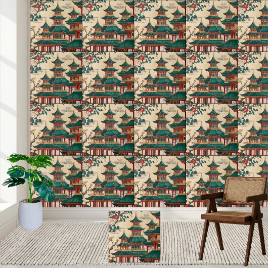 Art Deco Chinoiserie Pagoda Patroon Tegel Tegeltje