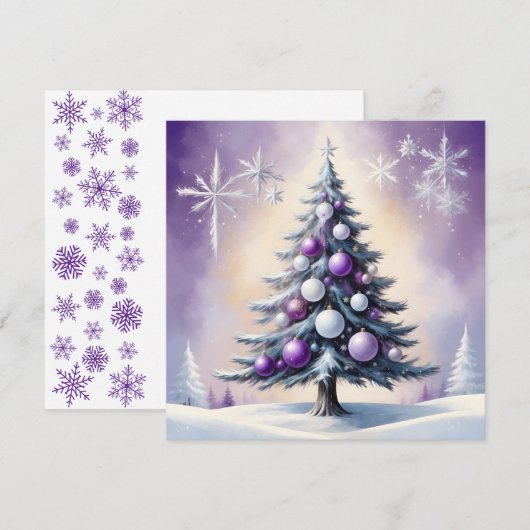 Art Deco Christmas Paarse en Silver Haze Feestdagenkaart (Voorkant / Achterkant)