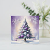 Art Deco Christmas Paarse en Silver Haze Feestdagenkaart (Staand voorkant)