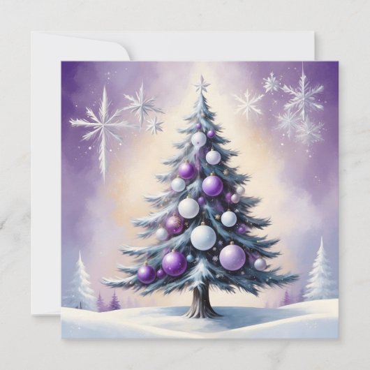 Art Deco Christmas Paarse en Silver Haze Feestdagenkaart (Voorkant)