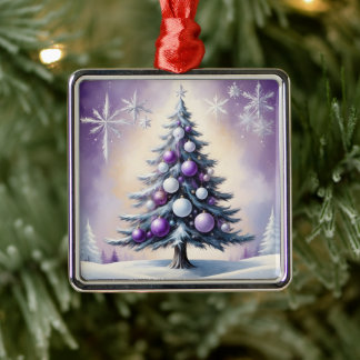 Art Deco Christmas Paarse en Silver Haze Metalen Ornament