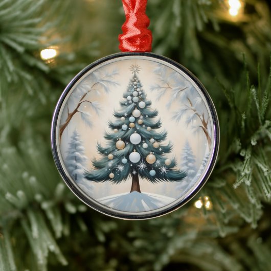 Art Deco Christmas Pine Tree Goud Witte Ornamenten (Boom)